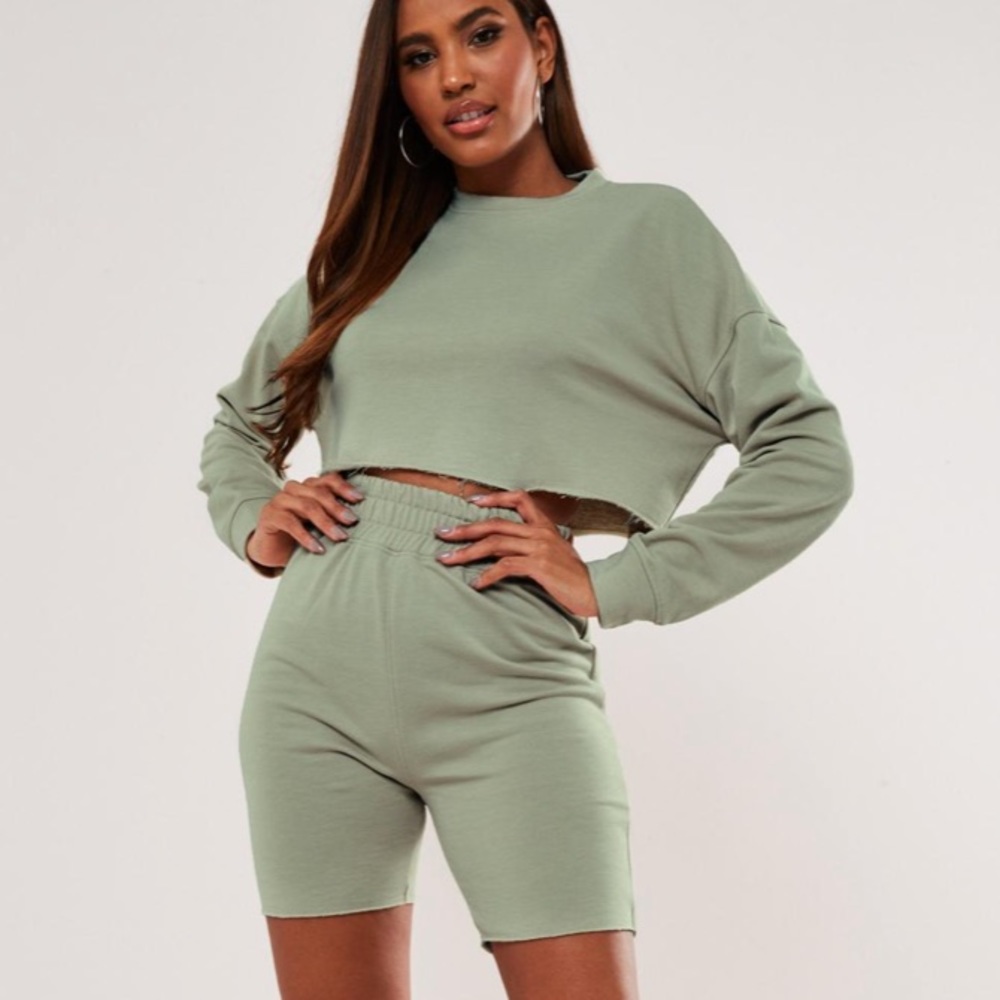 Sage Green Cropped Sweater and Shorts Set